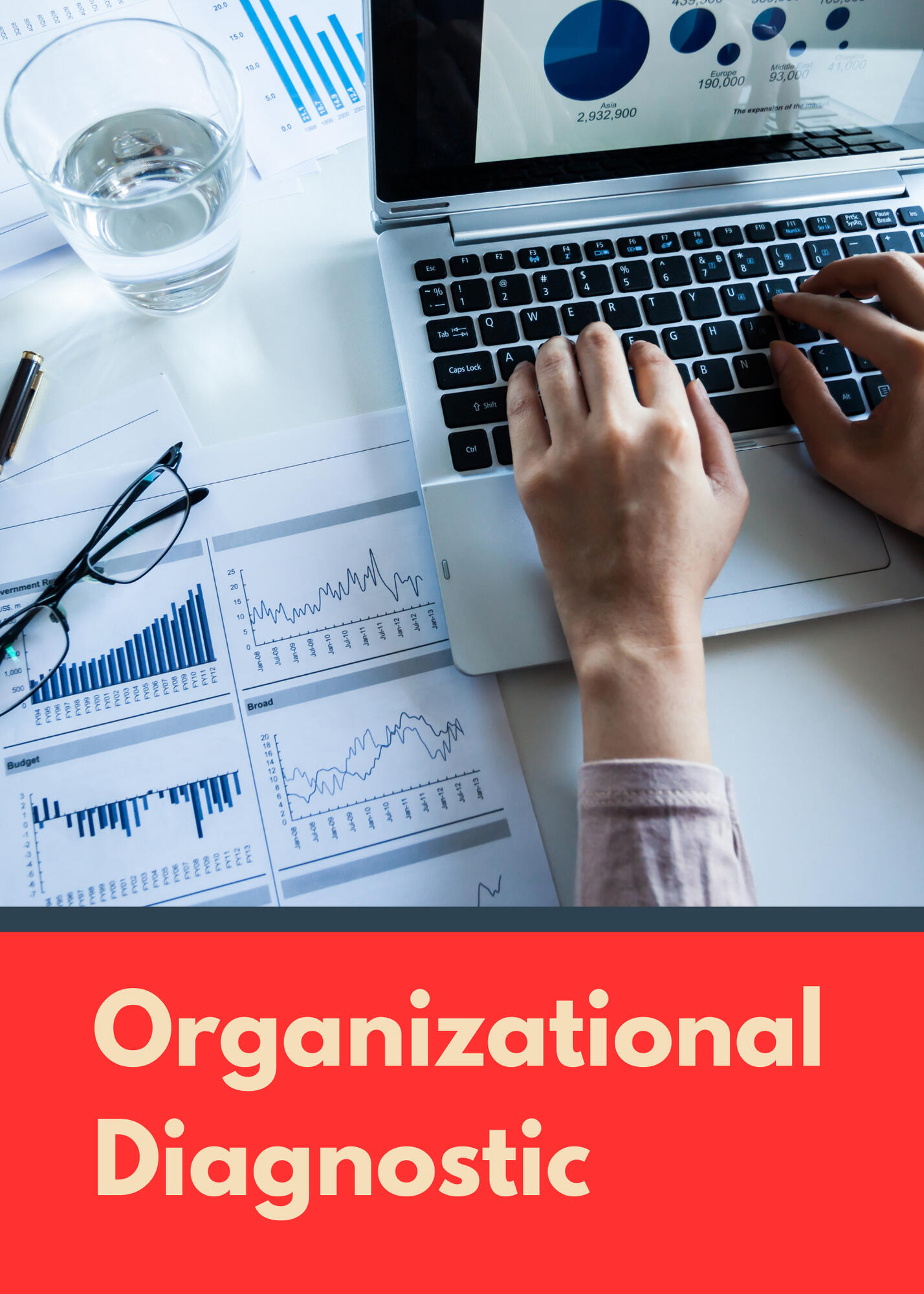 Organizational Diagnostic One individual working on an organizational report with text that reads Organizational Diagnostic.